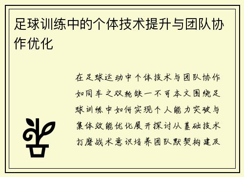 足球训练中的个体技术提升与团队协作优化