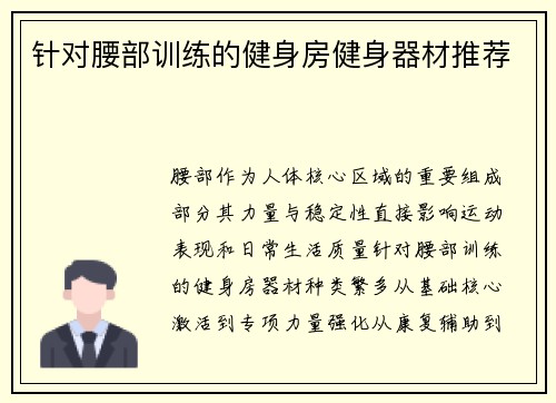 针对腰部训练的健身房健身器材推荐